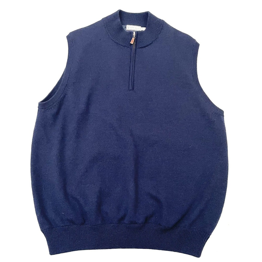 Peter Millar 100% Extrafine Italian Merino Wool 1/4 Zip Sweater Vest Blue Lined